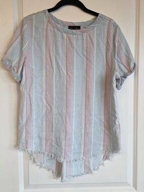 Light Blue & Pink Striped Short Sleeve